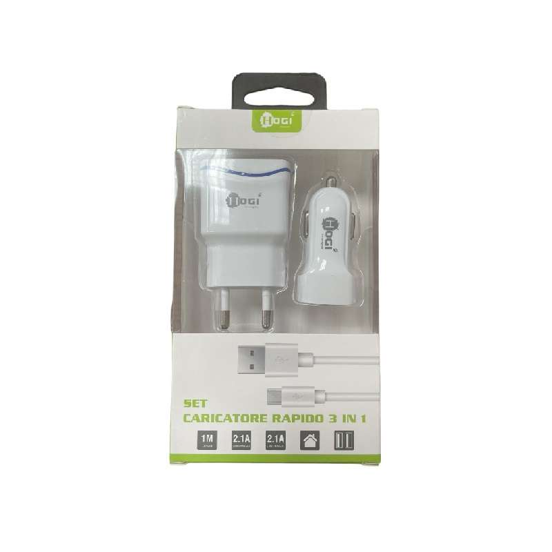 Set Carica Quick Charge 3 in 1 con cavo Micro-Usb HOGI